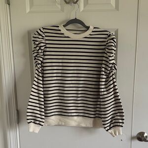 Mint Velvet Striped Black and White Puff Sleeve Sweatshirt Size Medium